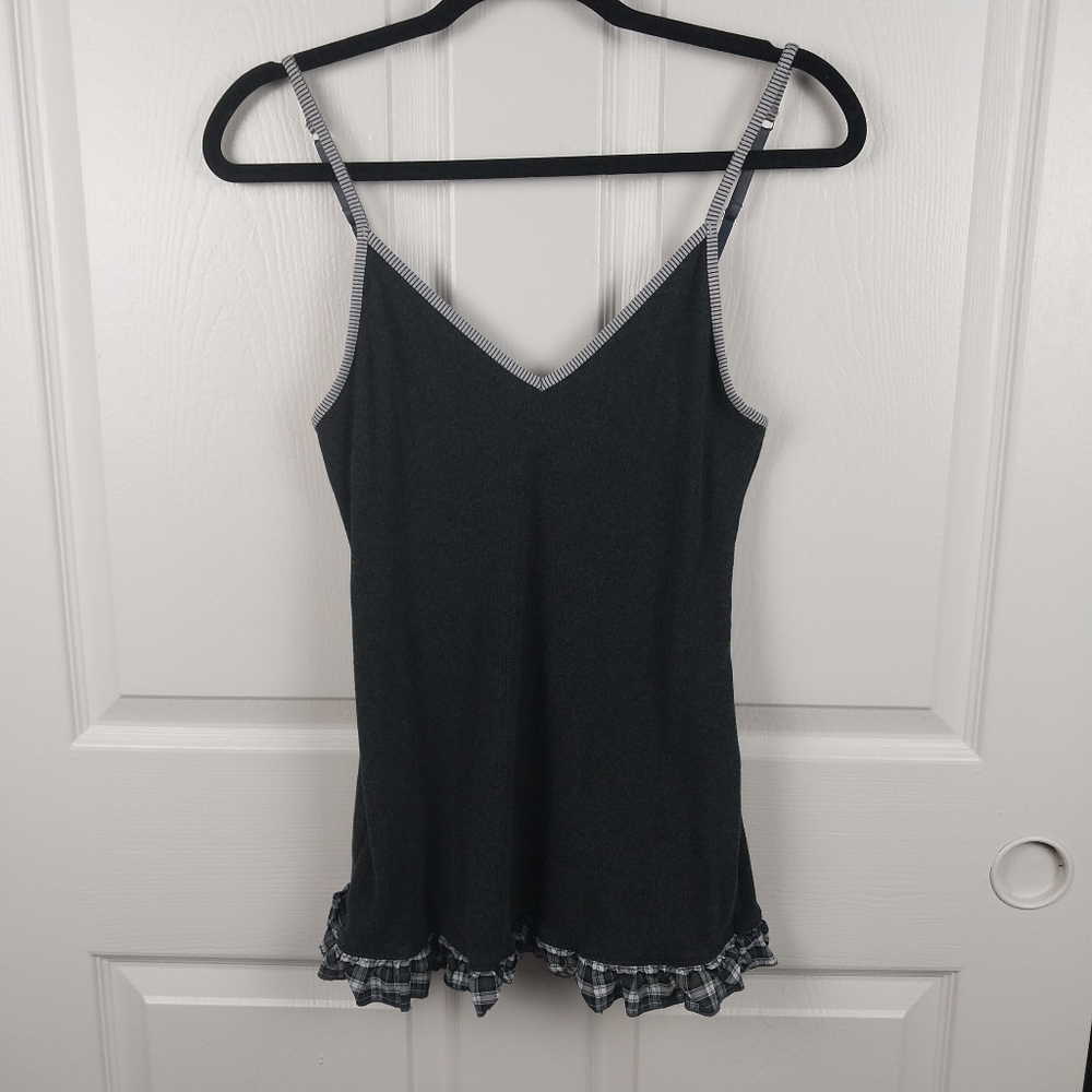 Victoria's Secret Women's Large Christmas Tree Plaid Gray Camisole Ribbed Top
